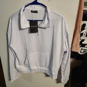 NWT SCACTO QUARTER ZIP WHITE PULLOVER SZ L